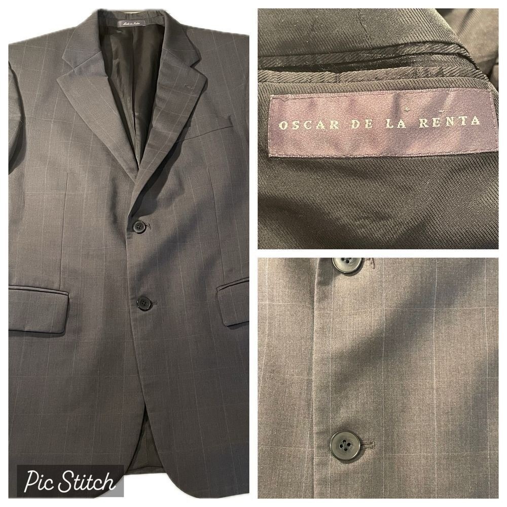 OSCAR DE LA RENTA 2-Piece 100% Wool Suit Jacket Dress Pants Gray Men's Size 43R